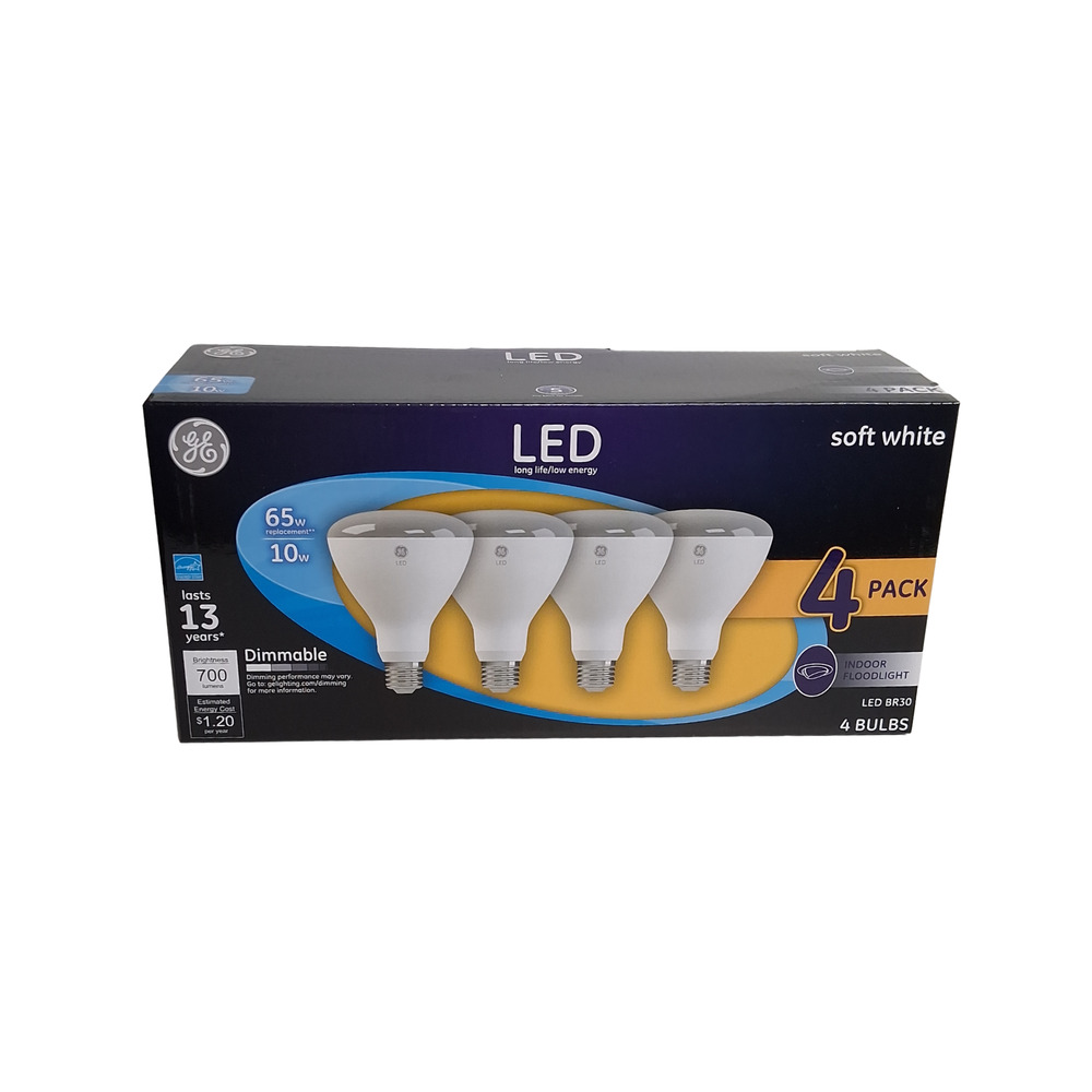 GE BR30 LED Flood Light Bulbs Soft White 65W Equivalent Dimmable 4 Pack 40925